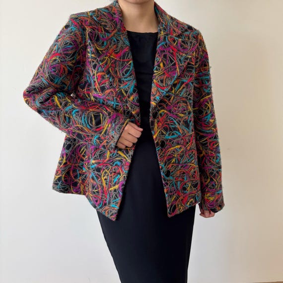 Vintage Wool Jacket Wool Blazer Rainbow Color Rainbow Thread 80s