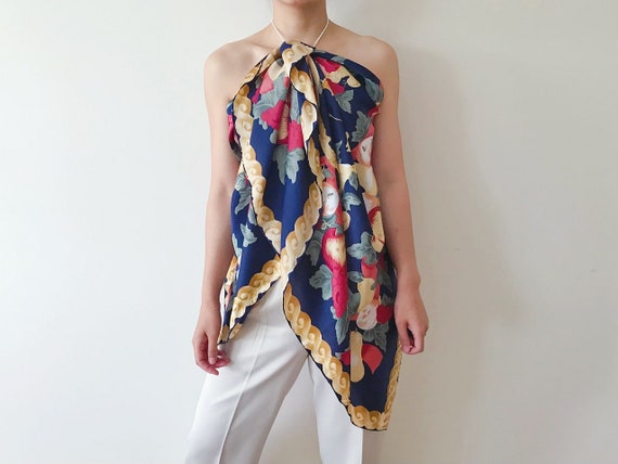 vintage silk scarf floral scarf silk scarf necker… - image 3