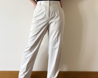 vintagehose vintage slacks vintage jeans high waist plissierte hose 90s retro off white beige stifthose high waist plissierte hüfthose gerade größe 8