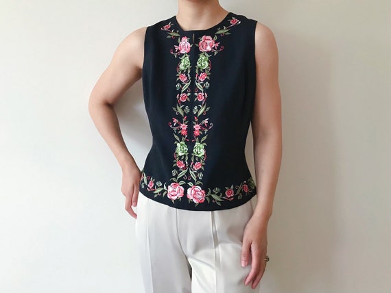 vintage silk shirt silk top embroidered floral si… - image 3