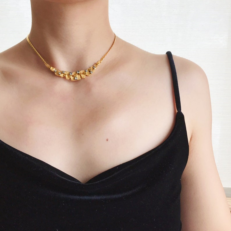 vintage necklace golden necklace statement necklace rhinestone necklace cocktail necklace minimalist necklace
