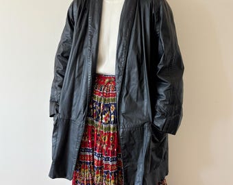 vintage leather jacket black unisex coat patched leather winter jacket 80s 90s retro vintage style oversize gender neutral size XL