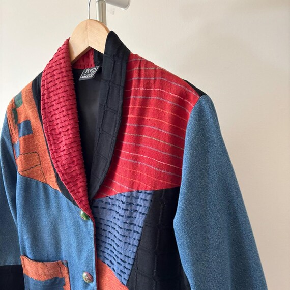 vintage jacket patchwork jacket denim blue red or… - image 5