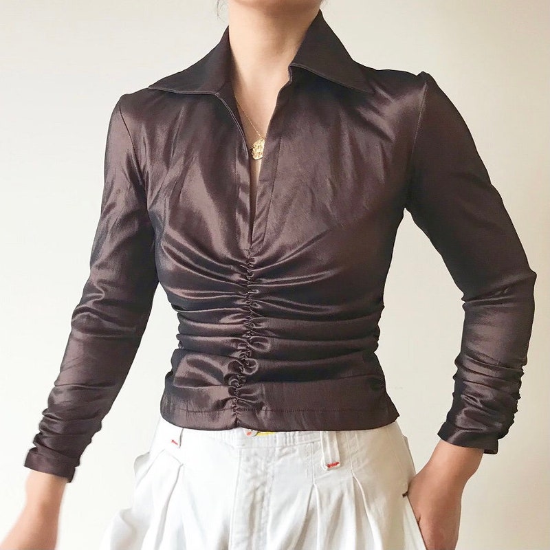 TADASHI 1980's velvet beaded look mesh top