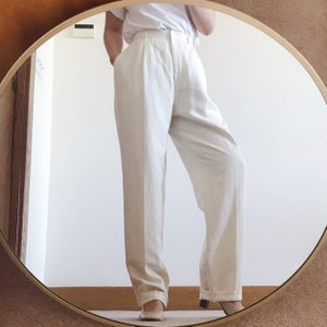 VINTAGE 80s〜 linen 100% two tuck slacks Vintage Silk Pants Silk Slacks Linen Trousers Minimalist High