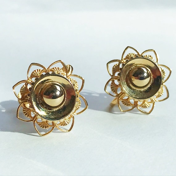 vintage clip on earrings clip ons golden earrings… - image 1