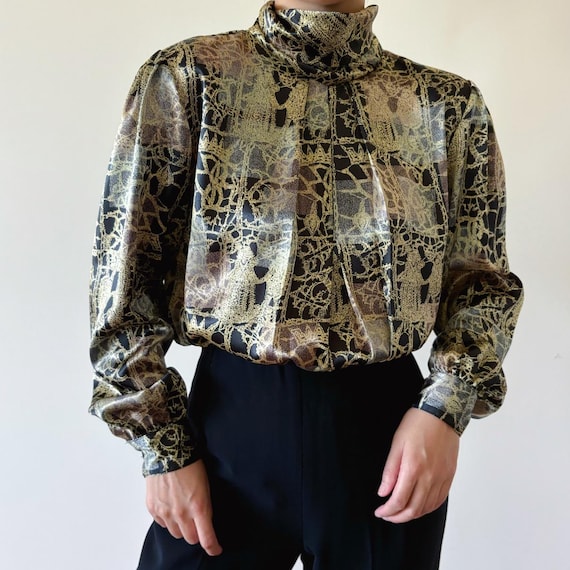 トップス vintage black gold sheer highneck blouse vintage black gold sheer highneck blouse