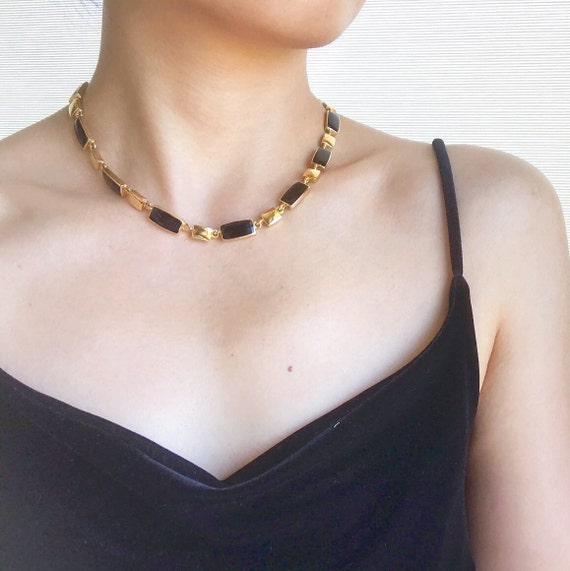 vintage necklace statement necklace golden neckla… - image 1