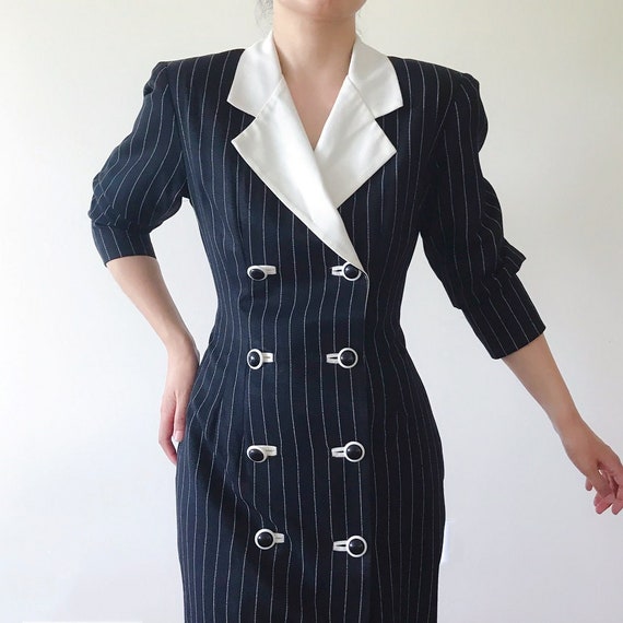 vintage dress striped dress double chested double… - image 1