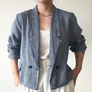 vintage blazer cropped boxy blazer vintage jacket oversized jacket double chested double breasted light jacket blue white size M