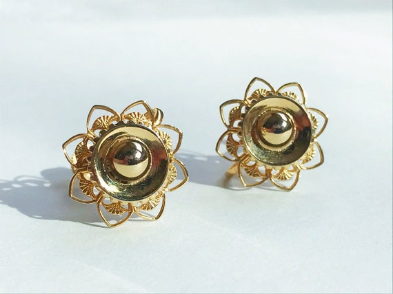 vintage clip on earrings clip ons golden earrings… - image 3