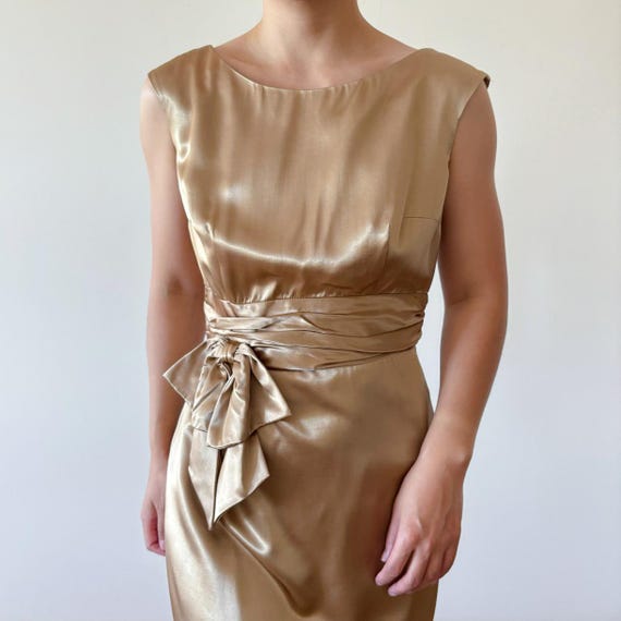 Vintage Dress Bodycon Dress Midi Dress Satin Dress Metallic Gold Cocktail Dress  Formal Dress Bowtie Dress Date Night Made in USA Size S/M - Etsy