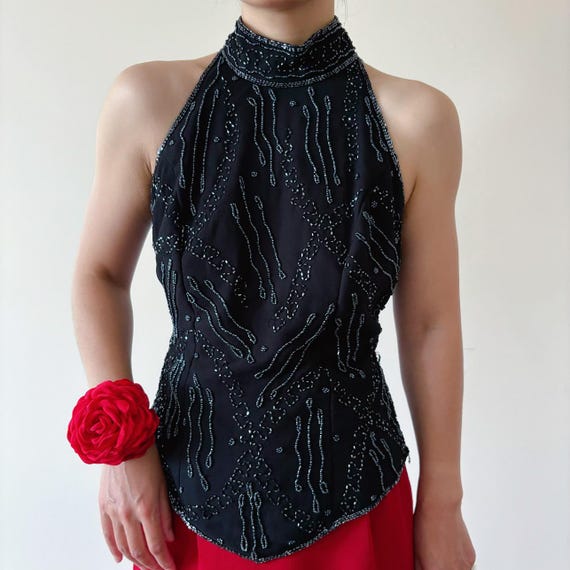 90s halter neck dress Leana Mini Dress in 90's Daisy Black and White main image 1