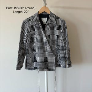 vintage silk blouse silk shirt silk top black white sequin beaded minimalist style tie waist wrap surplice top hounds tooth size S/M image 4
