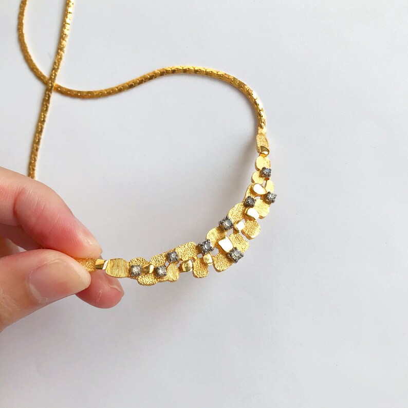 vintage necklace golden necklace statement necklace rhinestone necklace cocktail necklace minimalist necklace