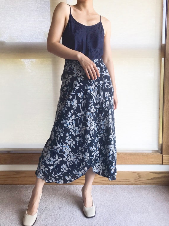 vintage silk skirt floral midi skirt minimalist m… - image 3