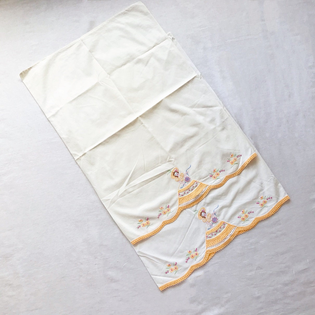 Vintage pillow cases embroidered pillow cases finished edge Etsy