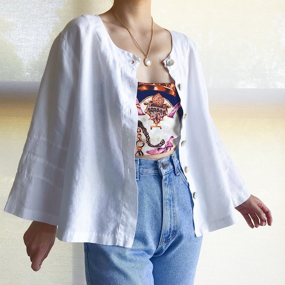 vintage linen blouse white linen linen jacket lin… - image 1