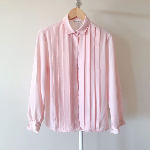 vintage silky blouse pink blush pleated silky shi… - image 4