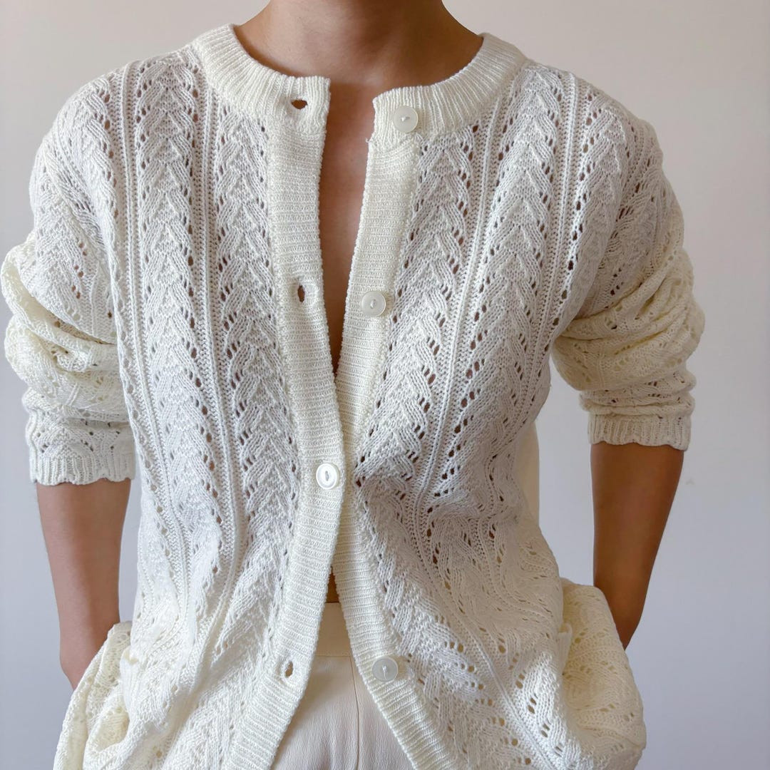 Vintage 2000s white crochet tie up cardigan top