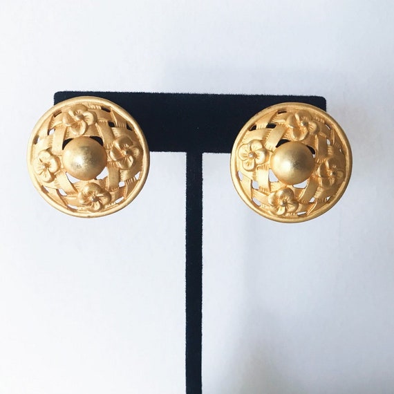vintage earrings golden earrings stud earring shi… - image 1
