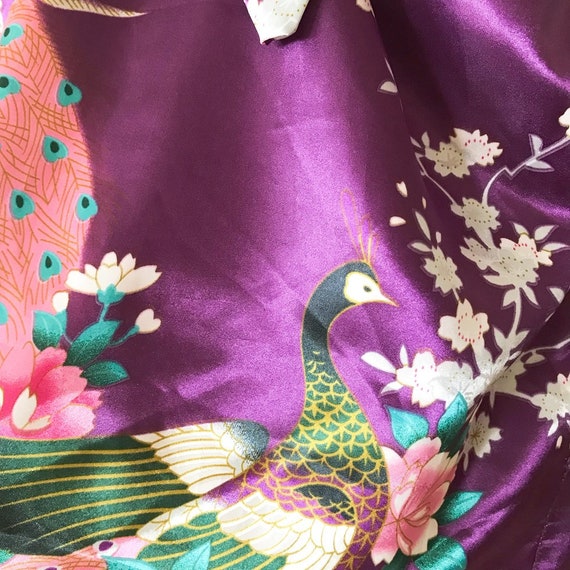 vintage silky robe peacock Japanese style silky k… - image 8