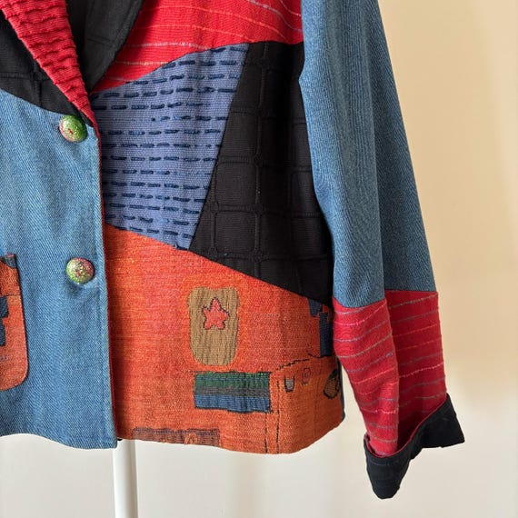 vintage jacket patchwork jacket denim blue red or… - image 8