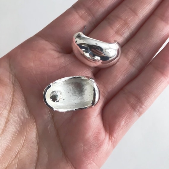 vintage silver earrings silver tone minimalist ea… - image 7