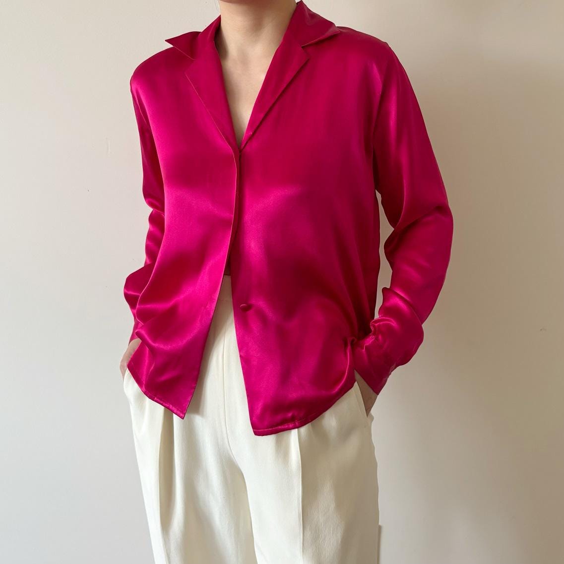 Hot Pink Silk Shirt - Etsy Hot Pink Silk Shirt - Etsy