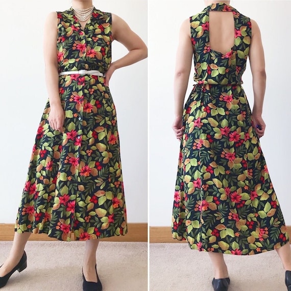 chinese dress ladies Slow Sundays Olive Green Floral Print Cotton Maxi Shirt Dress main image 1