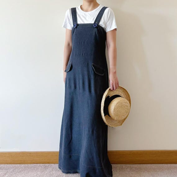 Vintage Dress Pinafore Dress Overall Dress Denim Dress Handmade a Line Dress  Field Dress Maxi Dress Market Dress Minimalist 90s Y2K Size S/M