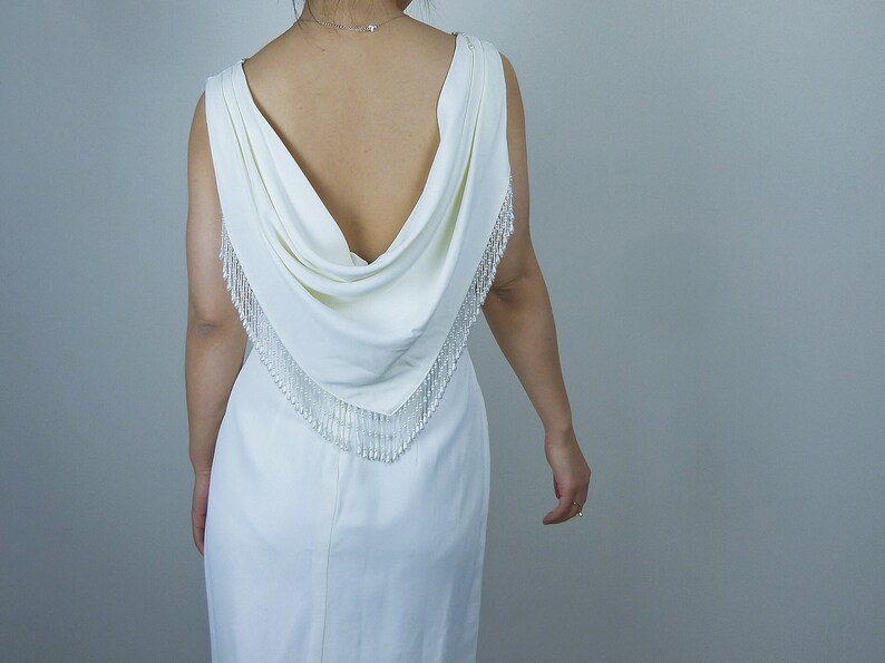 Vintage White Dress Draped Back Pearl Dress Size S M Made In Etsy