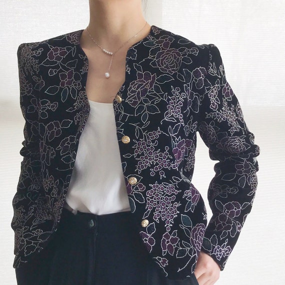 vintage blazer black blazer floral blazer jacket … - image 1