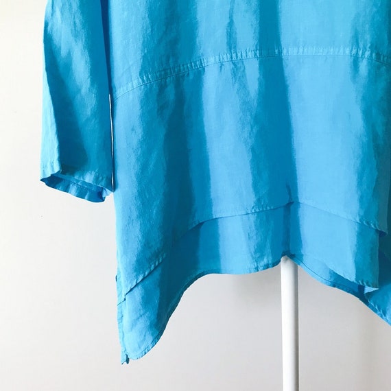 vintage linen blouse asymmetrical blue linen mini… - image 6