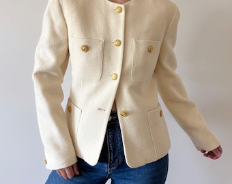 vintage wool blazer wool jacket white jacket classic design 90s retro vintage style wool coat minimalist jacket Made in USA size M