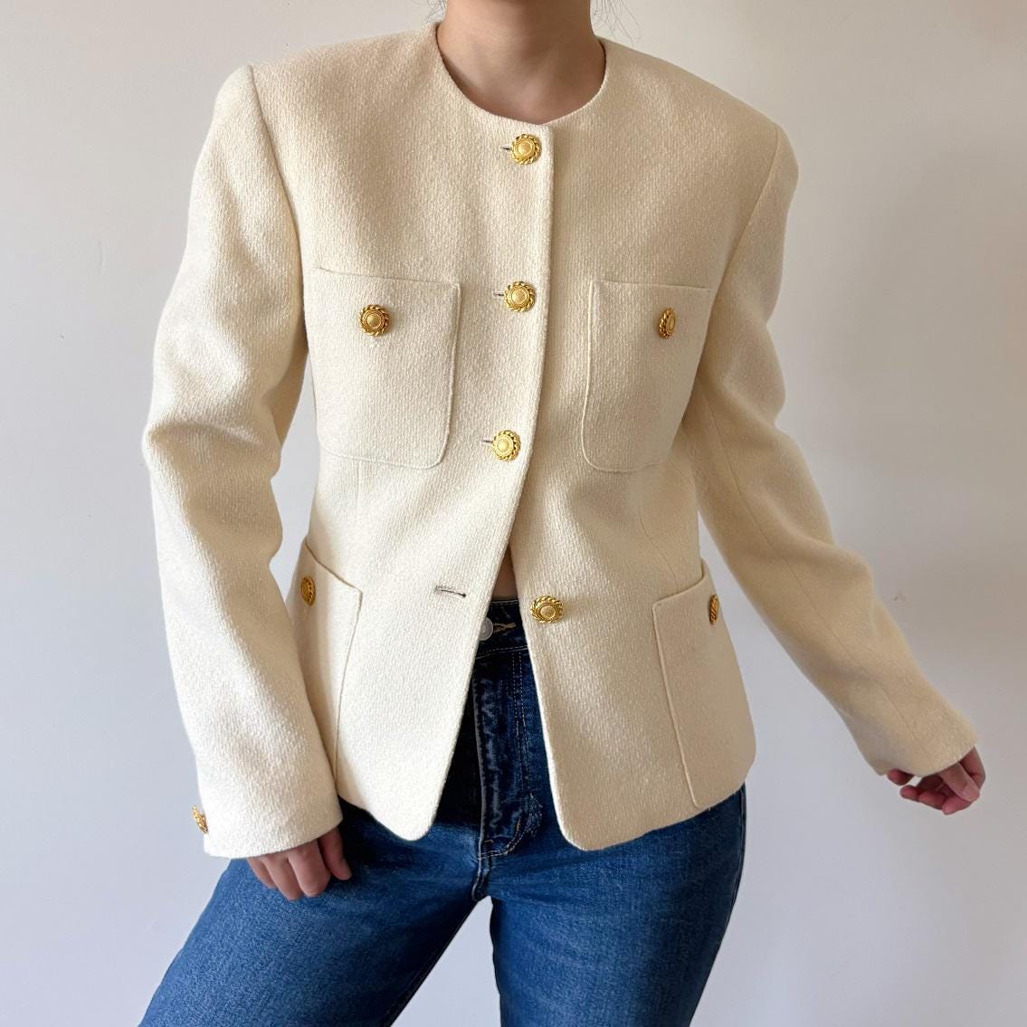 Vintage Wool Blazer Wool Jacket White Jacket Classic Design 90s