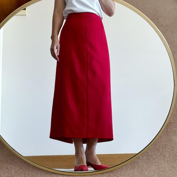 vintage wool skirt red midi skirt maxi skirt pencil skirt winter skirt  straight skirt long skirt minimalist capsule wardrobe holiday