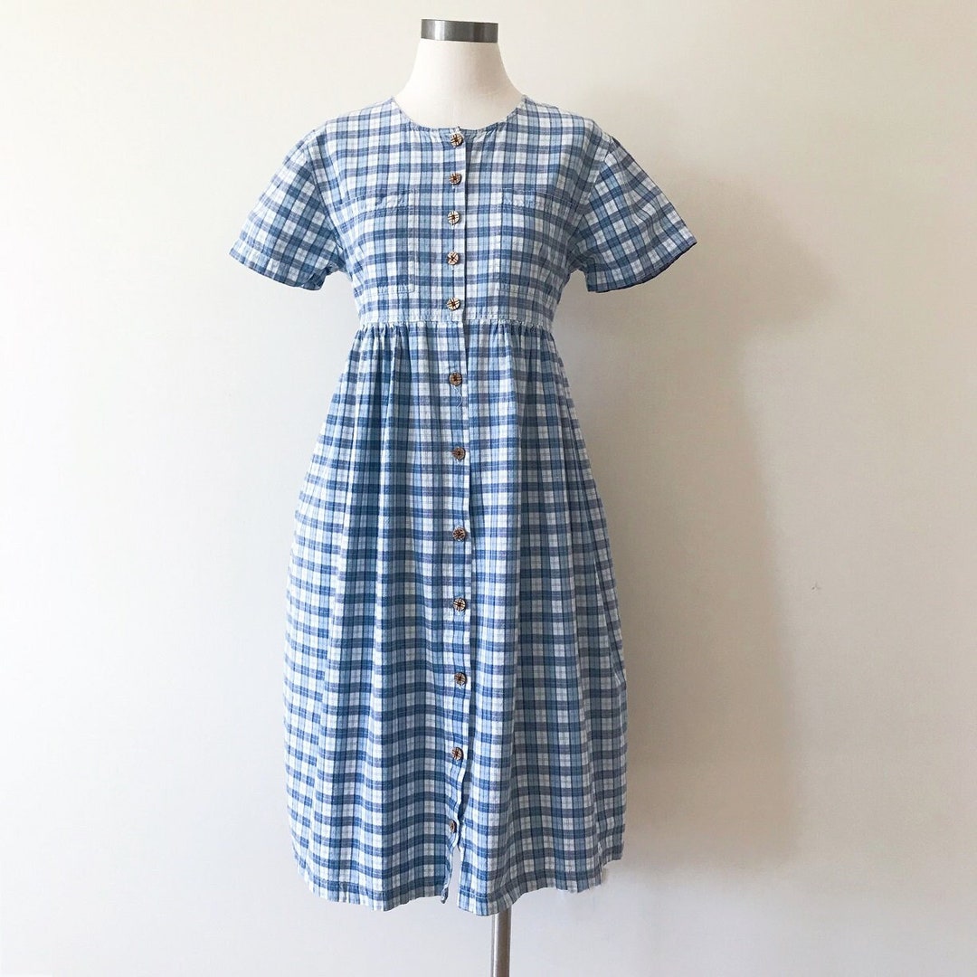 Vintage Dress Plaid Dress Shirt Dress Cotton Dress Button Down - Etsy