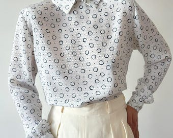 vintage silky blouse minimalist white black secretary blouse vintage shirt vintage top 90s 80s silky shirt satin charmeuse size S/M
