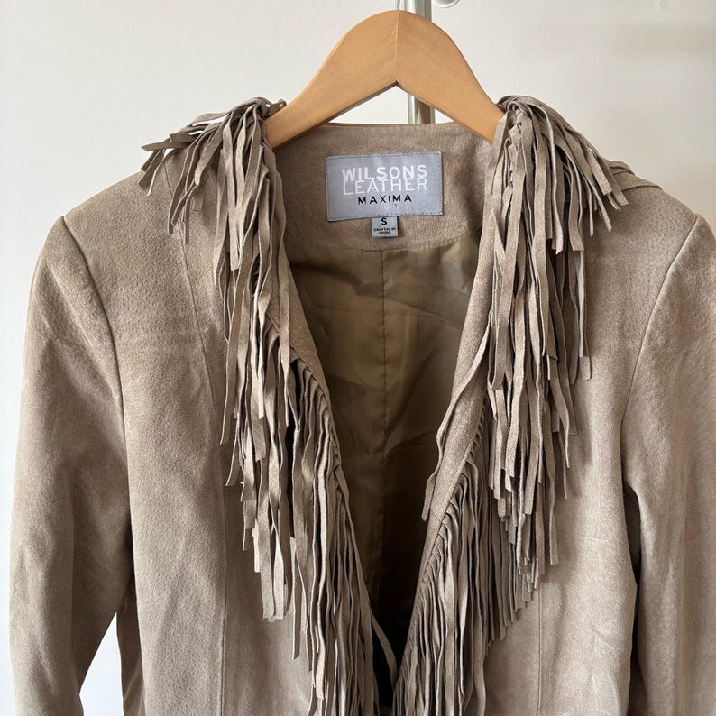 vintage jacket fringe suede jacket leather jacket suede jacket 90s retro vintage style leather coat suede coat trench coat size S image 8