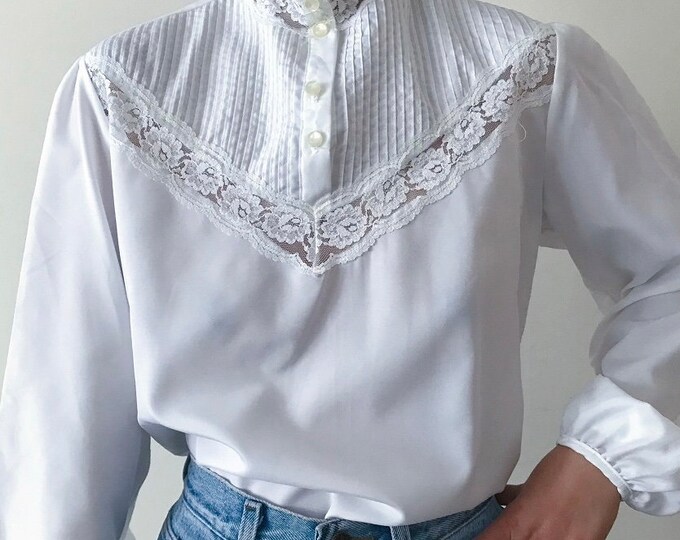 90's Pleated Button Up Secretary Blouse by Lindsey Blake