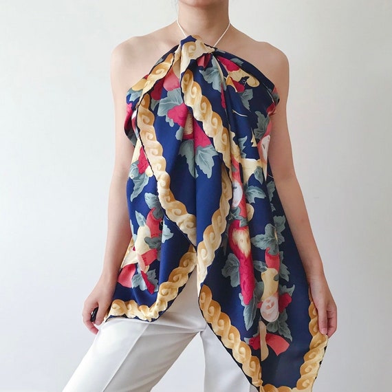 vintage silk scarf floral scarf silk scarf necker… - image 1