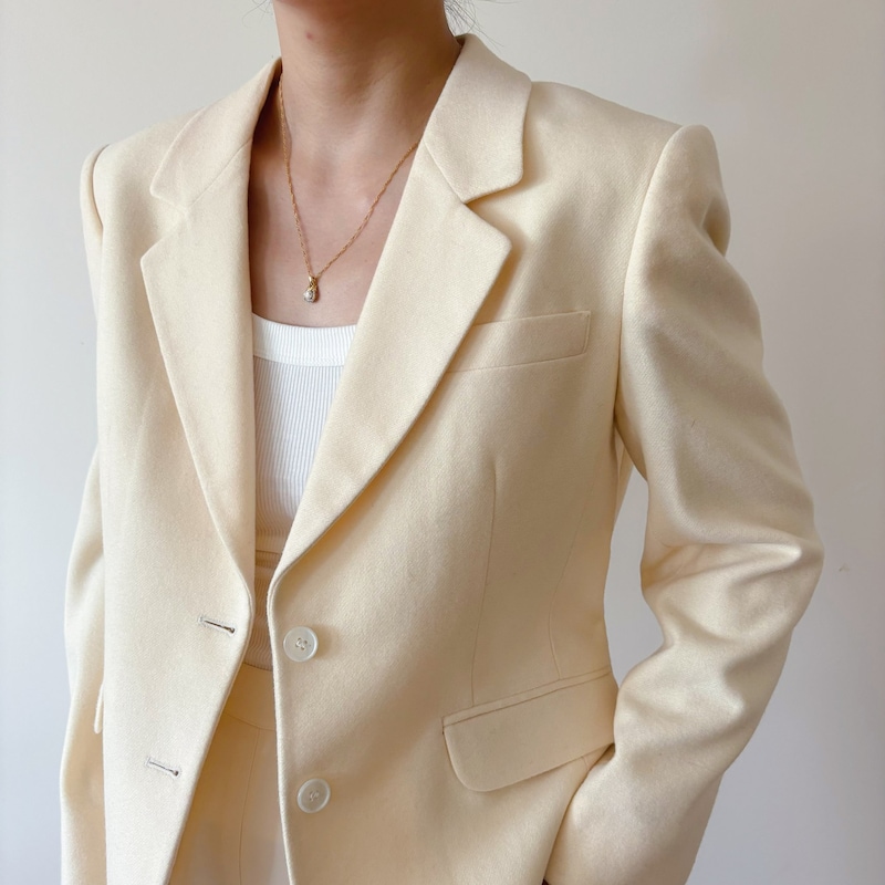 Vintage White Ribbed Blazer Extra Long main image 1