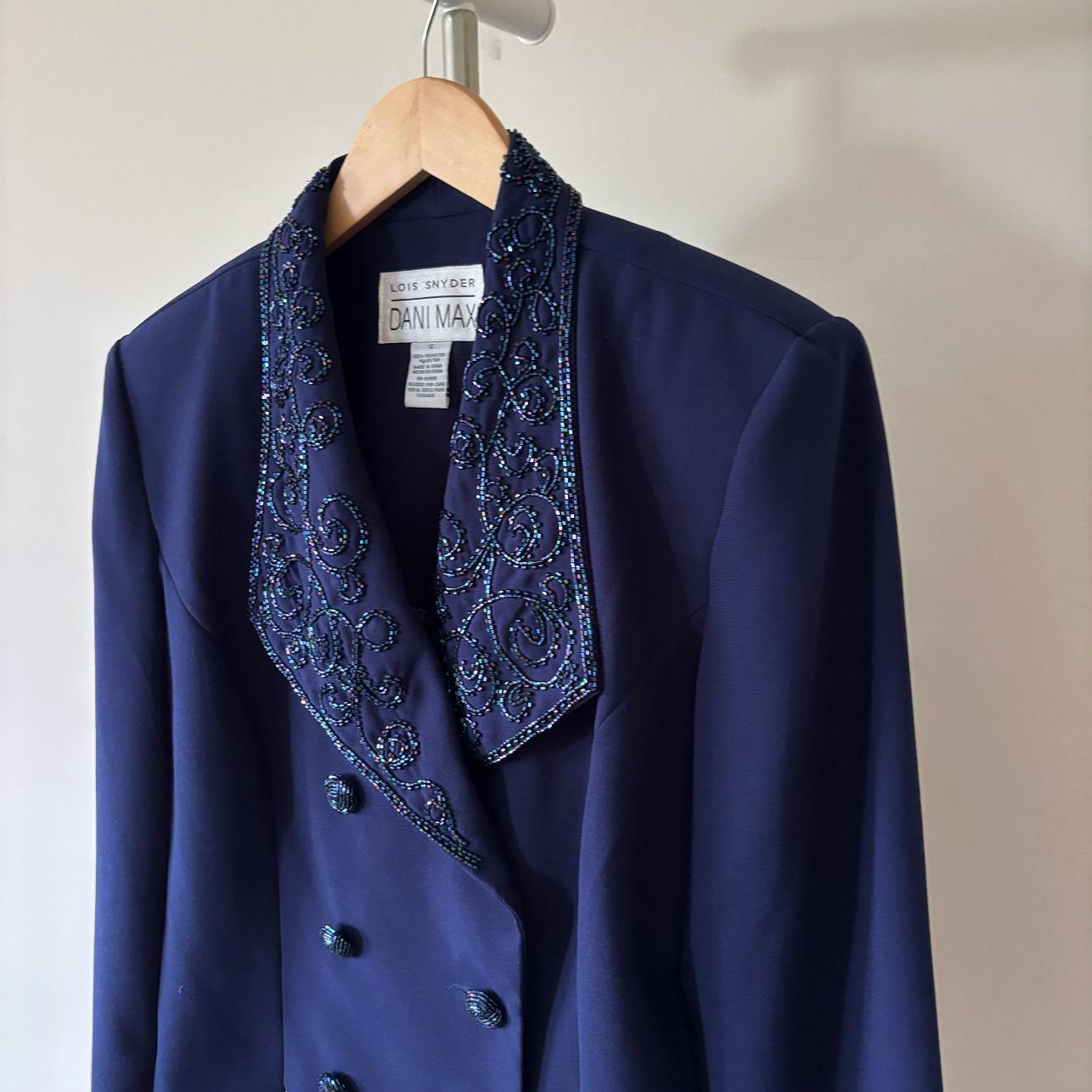 Vintage Blazer Vintage Jacket Cropped Blue Boxy Beaded Embroidered 