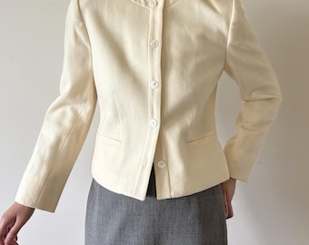 vintage wool blazer wool jacket minimalist off white cream blazer classic design fitted worsted wool Made in USA capsule wardrobe size M