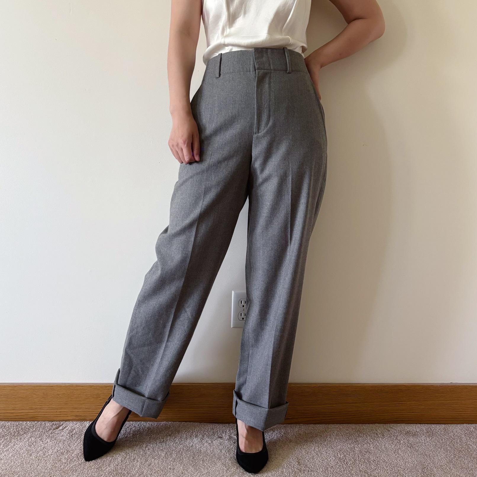 パンツ Ralph Lauren check wide wool slacks gray Vintage Wool Pants High Waist Minimalist Gray Wide Leg Pants