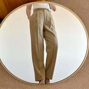 vintage wool pants wool slacks wool trousers minimalist high waist pleated pants capsule wardrobe pencil pants straight Made in USA khaki