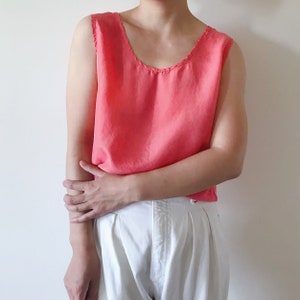 vintage silk tank top silk shirt silk blouse sleeveless minimalist tank top hot pink peach capsule wardrobe size S/M