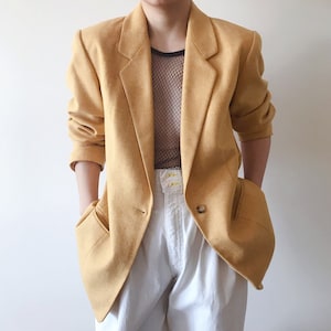 vintage wool blazer minimalist blazer double chest double breasted classic design jacket golden yellow capsule wardrobe size M