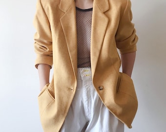 vintage wool blazer minimalist blazer double chest double breasted classic design jacket golden yellow capsule wardrobe size M